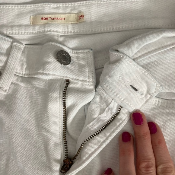 Levi’s 505 Straight Leg Cropped Mid Rise White Jeans Size 29 - Picture 5 of 8